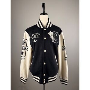 Crooks & Castles Varsity Jacket Graphic Small Black White Streetwear‎